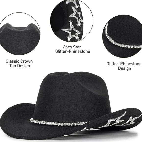 Western STARS BLACK Cowboy Hat - Picture 5 of 9